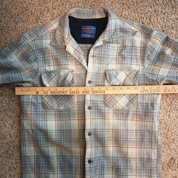 Vtg Pendleton 100% Pure Virgin Wool Shirt White Blue RN 29685 Men's Size Medium - Picture 13 of 15